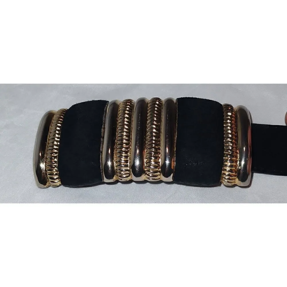 Leather Shop Genuine Leather women's belt # 2223 Size Small Black w gold hardwar